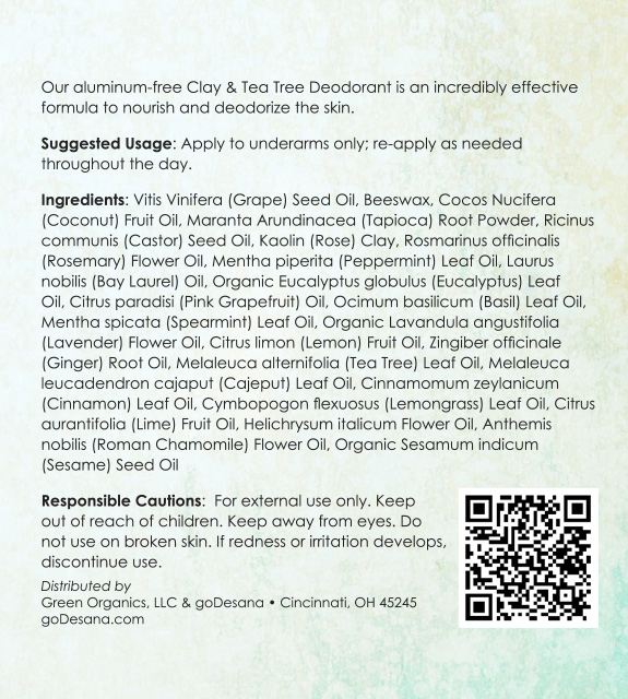 Clay & Tea Tree Deodorant Back Label