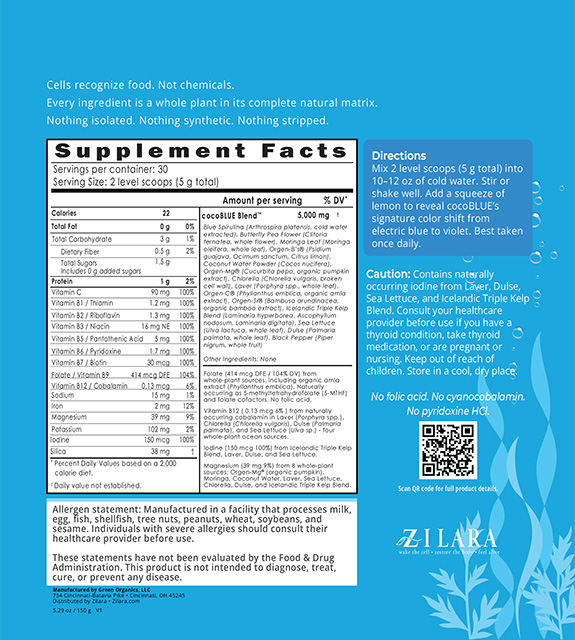 cocoBLUE Back Label