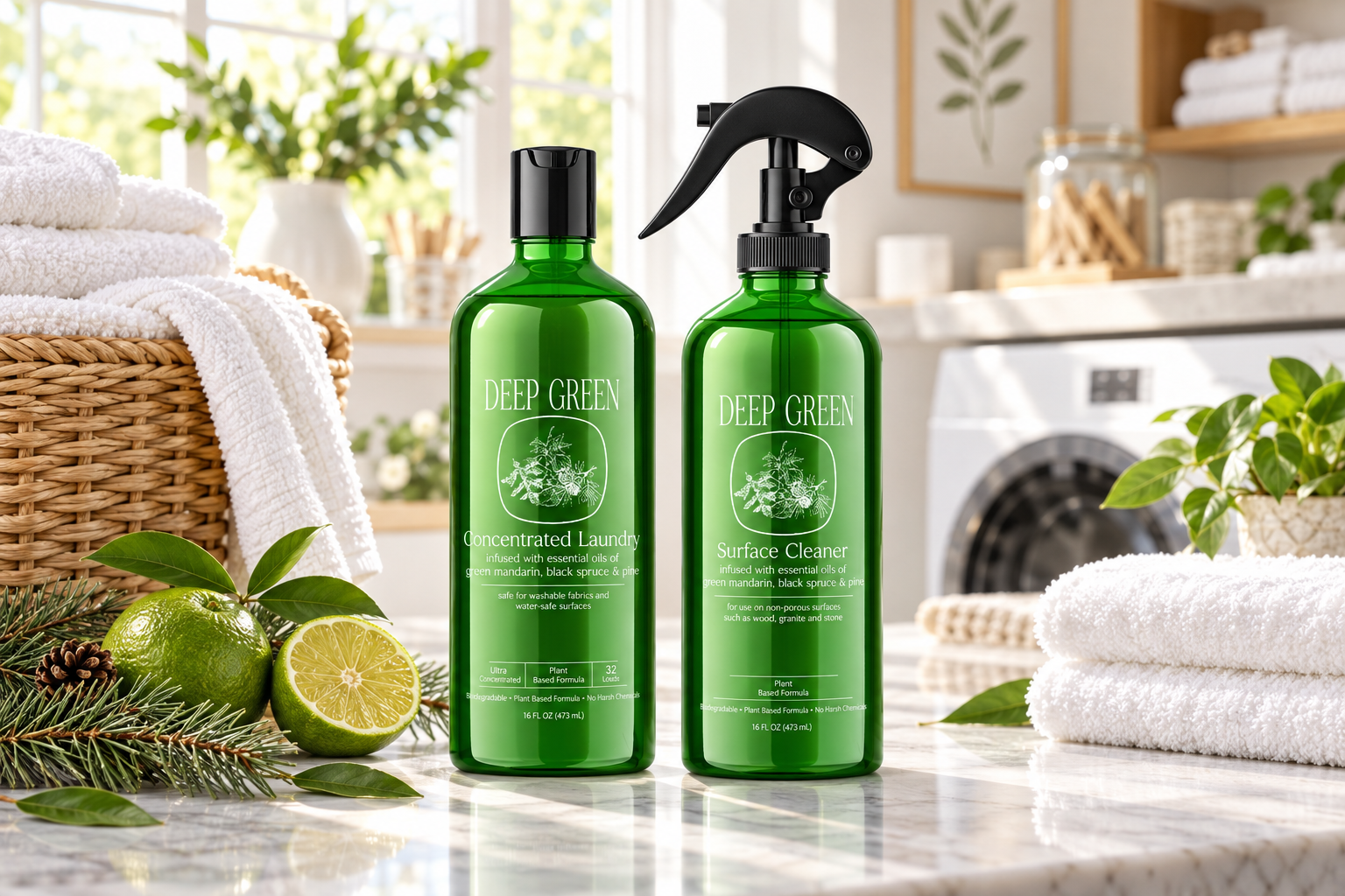 Bright natural laundry room styled for Deep Green