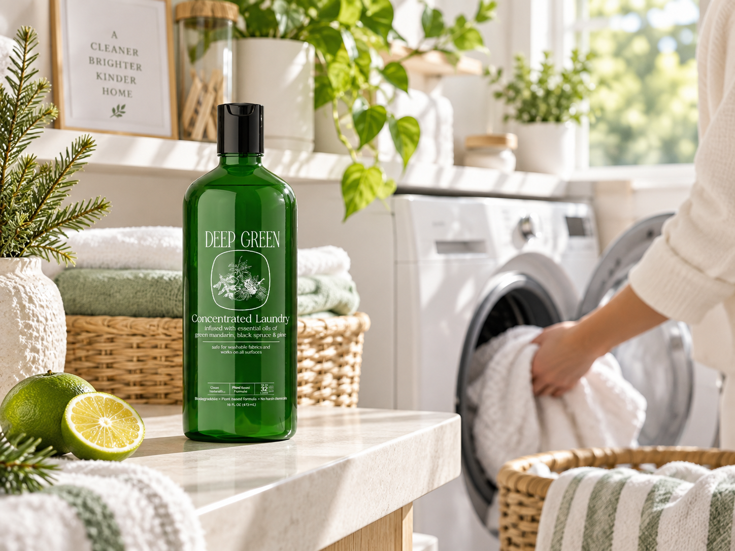 Deep Green in a bright, natural laundry setting