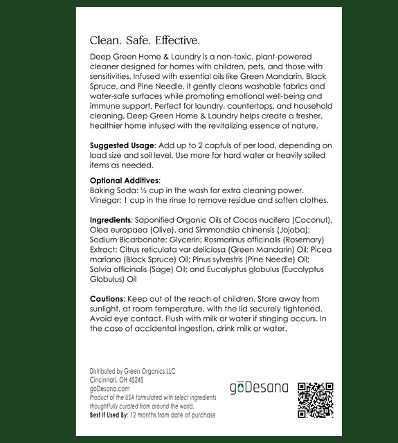 Deep Green Laundry Concentrate Back Label