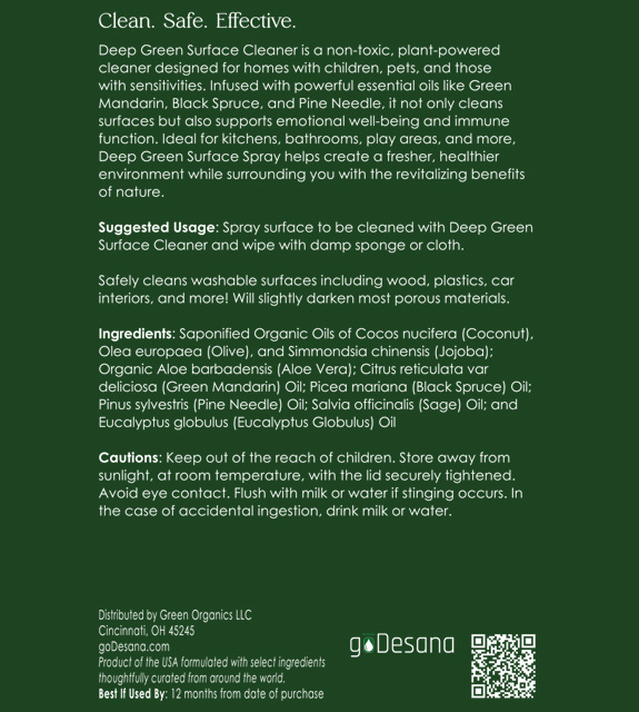 Deep Green Surface Cleaner Back Label