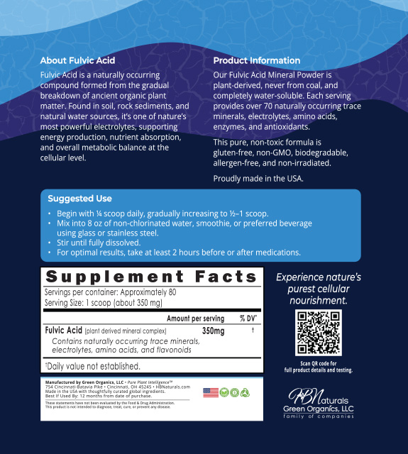 Fulvic Acid Mineral Powder Back Label