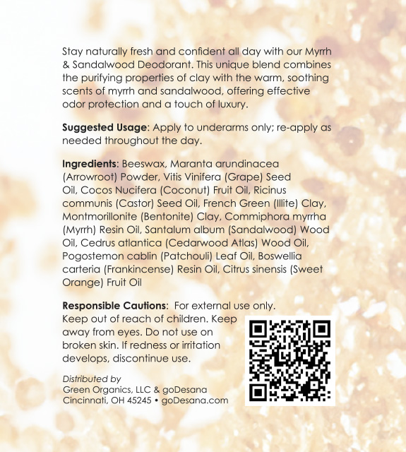 Myrrh & Sandalwood Deodorant Back Label