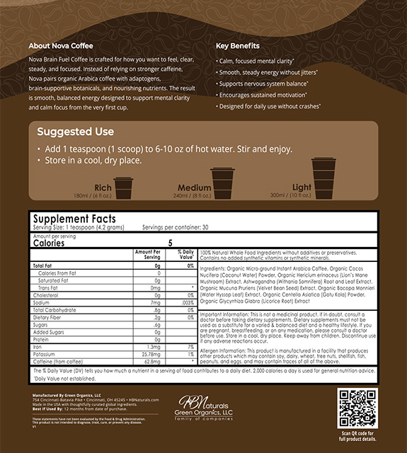 Nova Nootropic Coffee Back Label