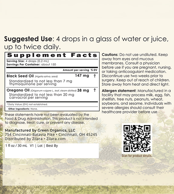 Oil of Oregano Back Label