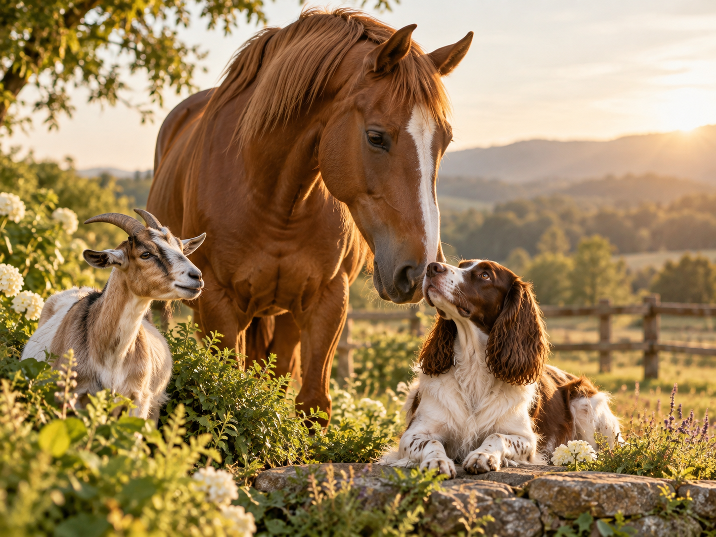 Horse, baby Highland cow and dog representing Zilara animal care for more than dogs