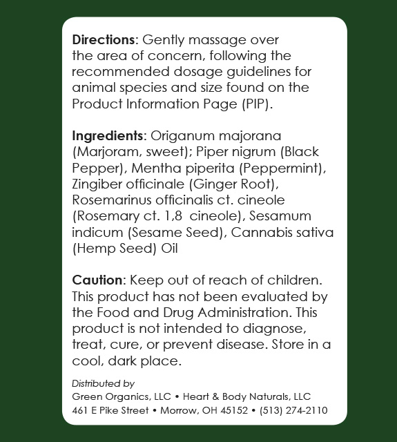 Relief For Pets Back Label