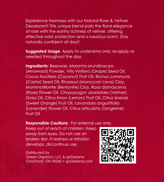 Rose & Vetiver Deodorant Back Label