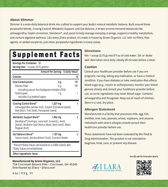 Slimmer (Original Formula) Back Label