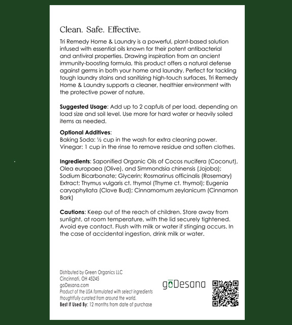 Tri Remedy Laundry Concentrate Back Label